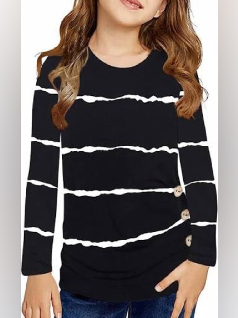Ebifin Girls Black and White Striped Long Sleeve Shirt